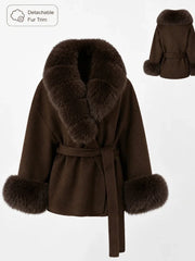 Faux Fur Trim Belted Jacket