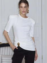 Padded shoulder ruched detail white top