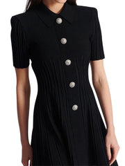 Short Sleeve Silver Button Mini Dress