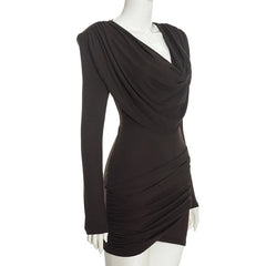 Draped Cowl Neck Ruched Mini Dress