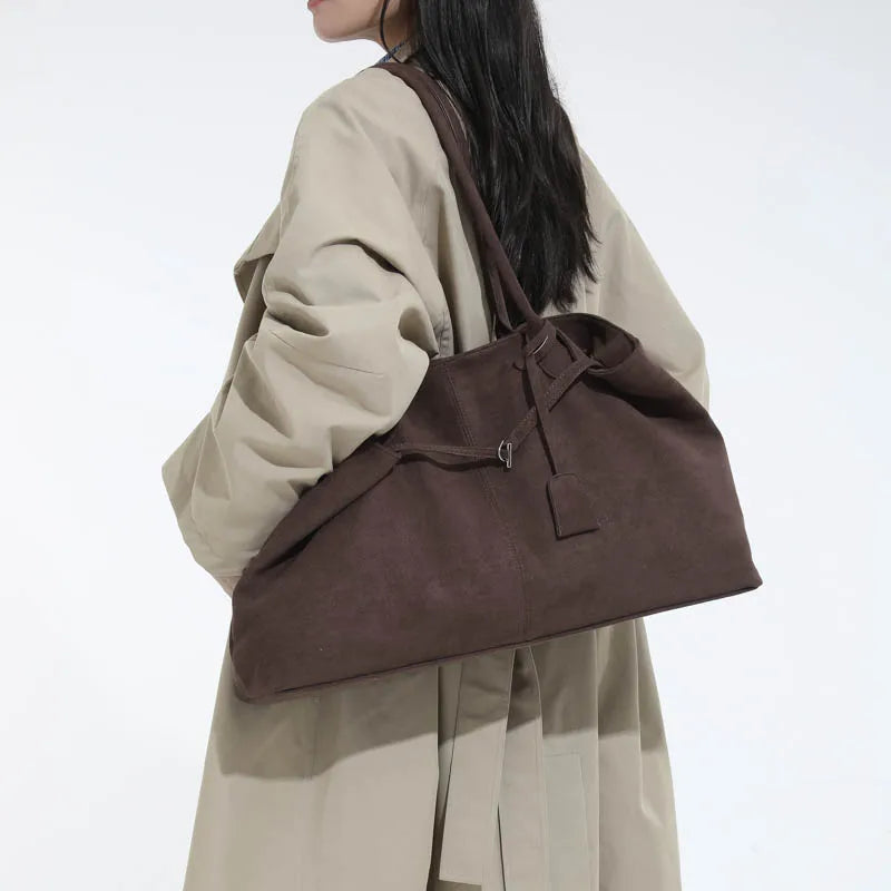 Tan faux suede tote bag