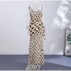 Leopard Print Spaghetti Strap Wrapped Maxi Dress