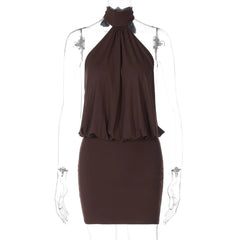 Brown halter neck dress on a mannequin