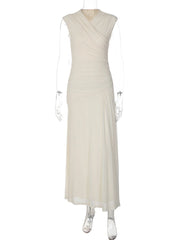 White Cross Neck Draped Maxi Dress