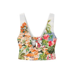 Landscape Sequence Printed Crop Top and Midi Skirt Set