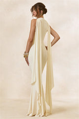 Halter Neck Cape Drape Mermaid Maxi Dress