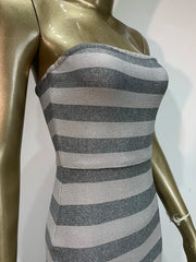 Glitter Stripe Strapless Long Gown