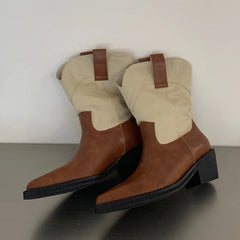 Mixed color pointed toe ankle boots