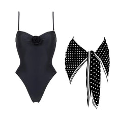 Pink Polka Dot Swimwear Set with Flower Accent