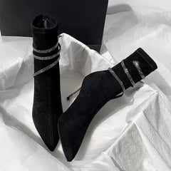 Pointed Toe Crystal Ankle Boots