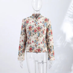 Floral Mandarin Collar Cropped Jacket