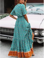 Bohemian Floral V-Neck Maxi Dress