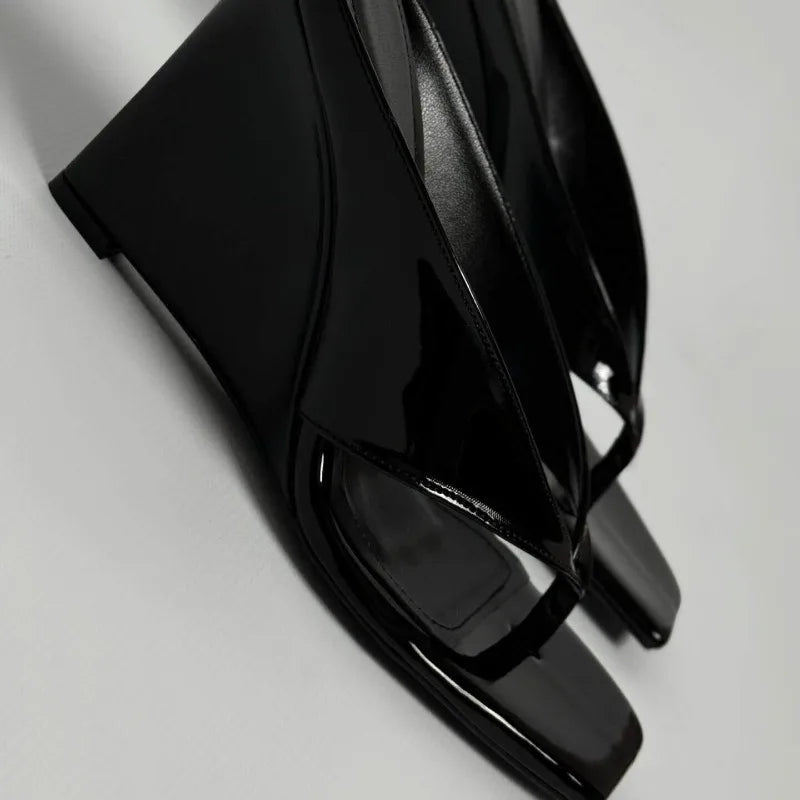 Patent square toe wedge heels