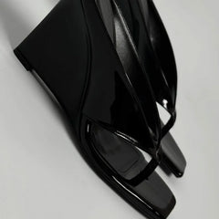 Patent square toe wedge heels