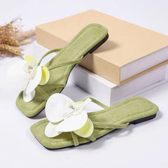 Floral Square Toe Slides