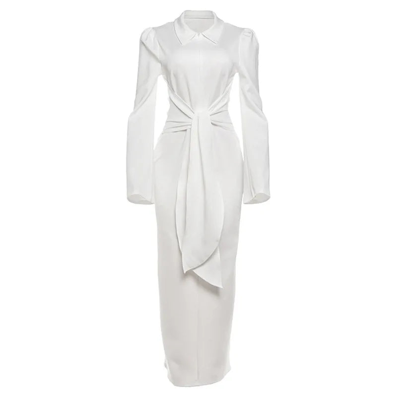 White dress with a tie detail