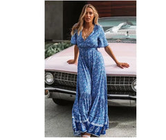 Bohemian Floral V-Neck Maxi Dress