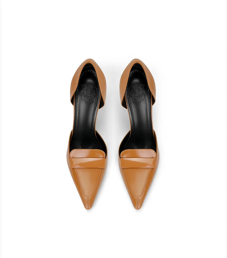 Pair of brown pointed-toe shoes on a white background