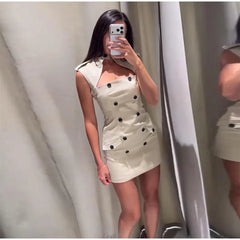 Cap sleeve double-breasted mini dress front view