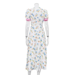 Floral Puff Sleeve Collar Midi Dress