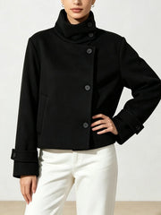 High Neck Solid Cropped Jacket