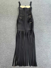 Black fringe dress on a gray background
