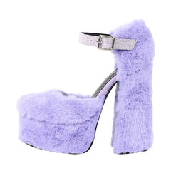 Faux Fur Platform Chunky Heel Sandals