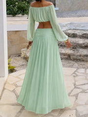 Off-Shoulder Chiffon Crop Top and Maxi Skirt