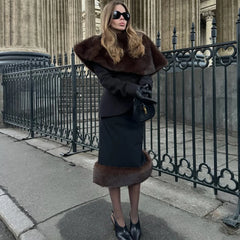 Faux Fur Shawl and Maxi Skirt Set