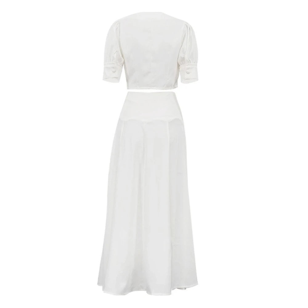 White dress with short sleeves on a white background