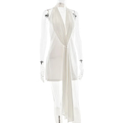 White sleeveless top on a mannequin against a white background