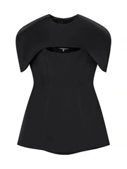 Solid Three Piece Square Collar Sleeveless Top with Shawl And Mesh Long Skirt Set