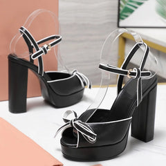 Platform Bow Strap Square Heels