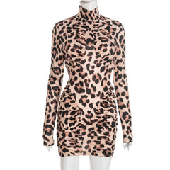 Leopard print dress on a mannequin against a white background