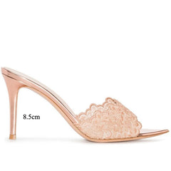 Pointed Toe Lace Mule Heels