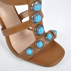Fringed Turquoise Studded Knee High Boots