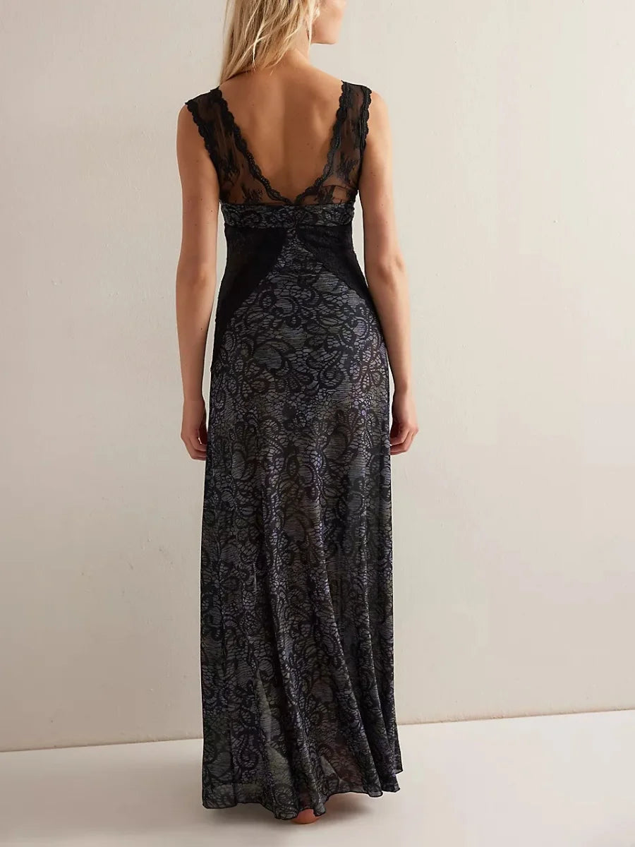 Black lace evening gown - back view