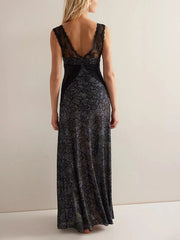Black lace evening gown - back view