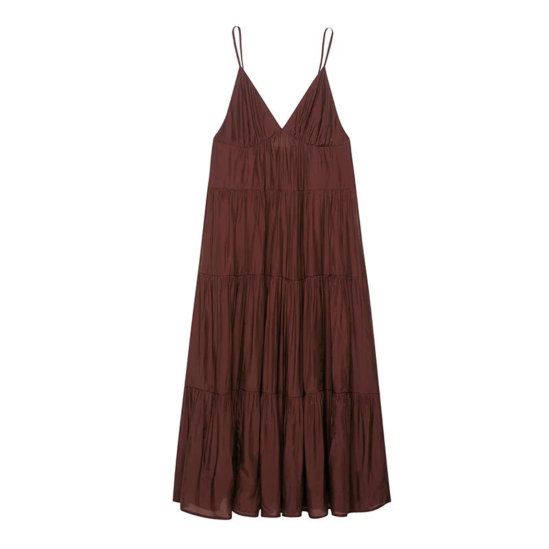 Brown tiered dress on a white background