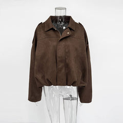 Faux Suede Cropped Bomber Jacket