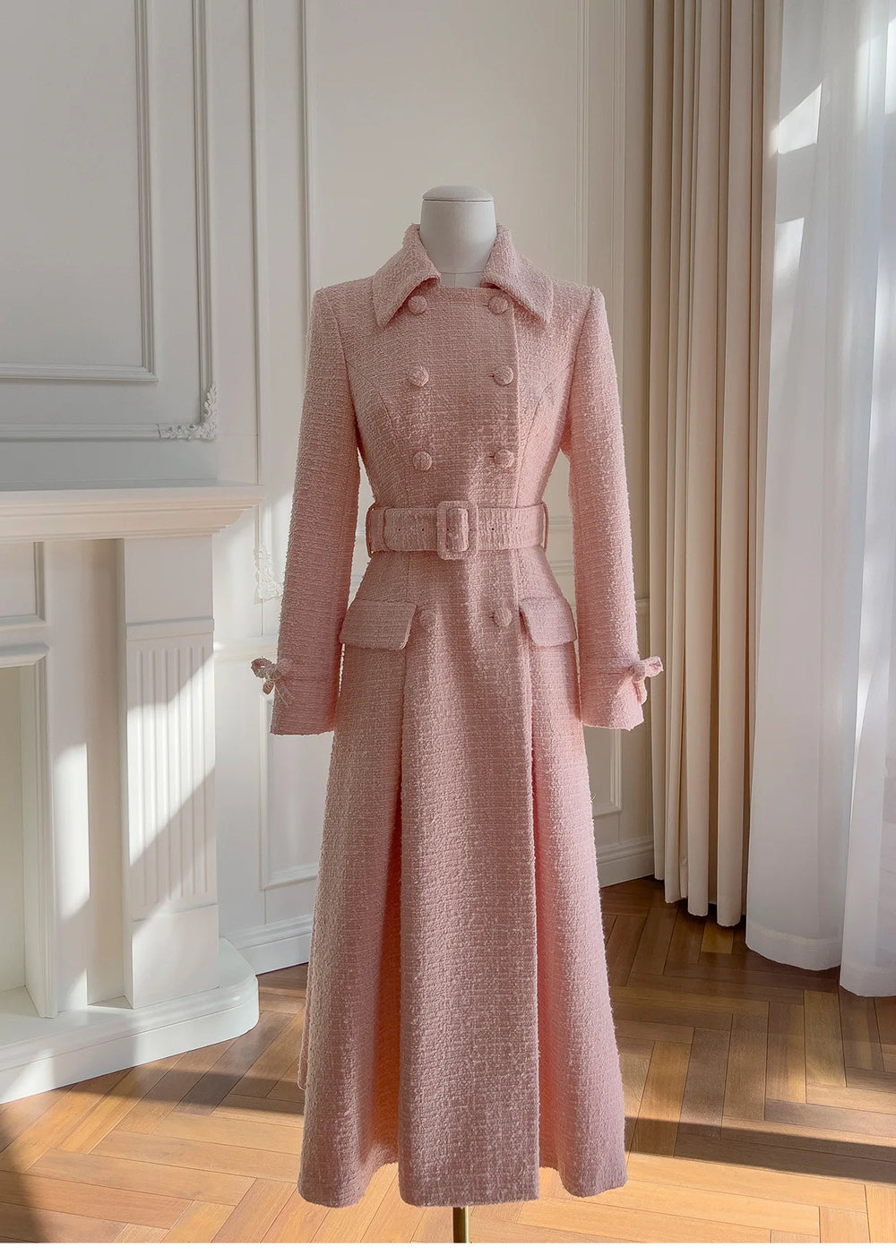 Double Breasted Belted Wool Blend Coat front view
