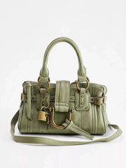 Structured Rivet Lock Shoulder Bag