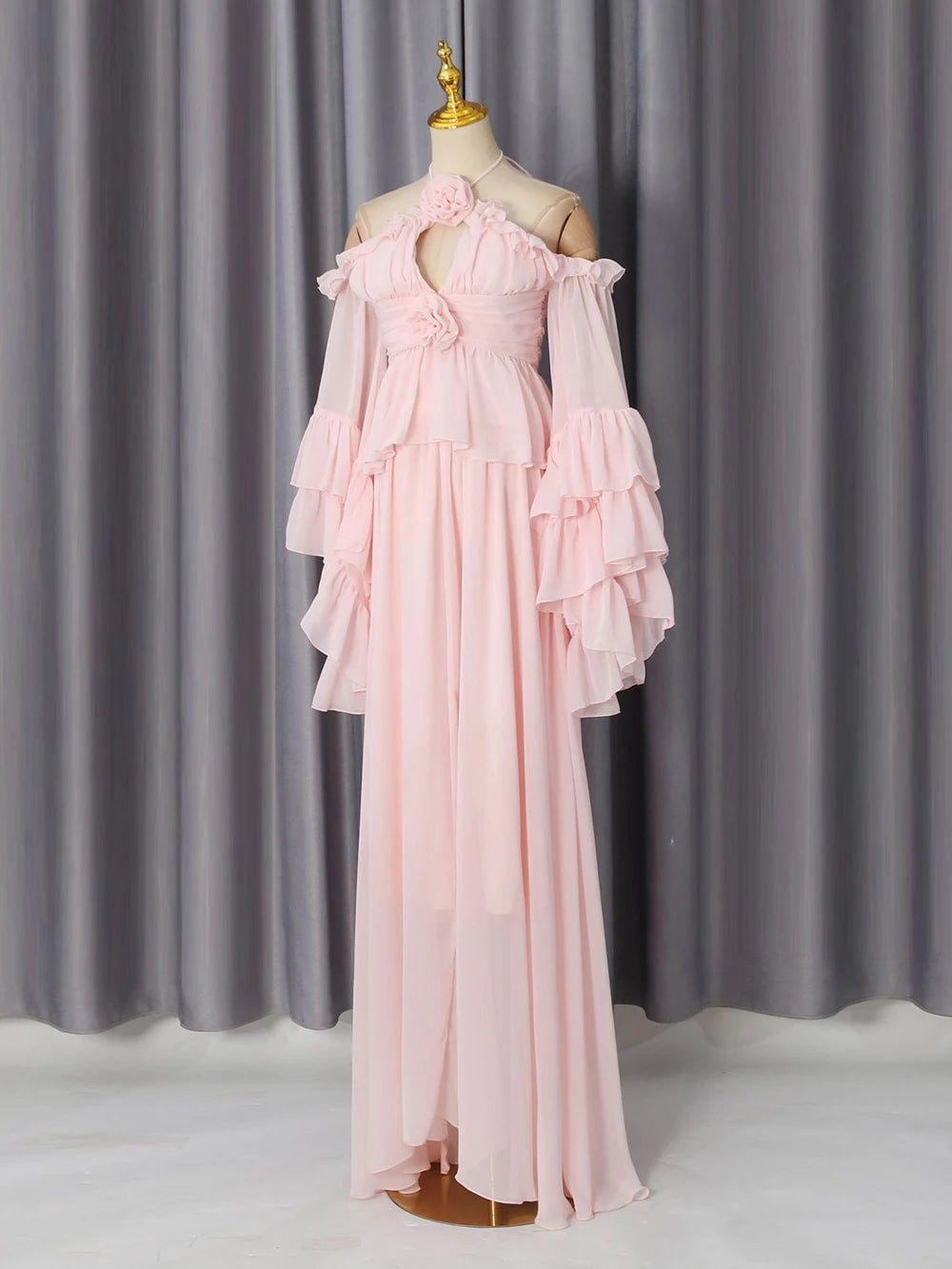 Pink two-piece set on a mannequin, front view