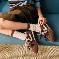 Suede Sneakers with Bow Detail Lace-Up