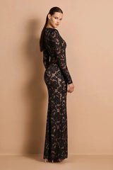 Lace Plunge Neck Maxi Dress