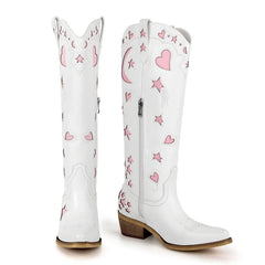 Embroidered Star Moon Knee High Boots
