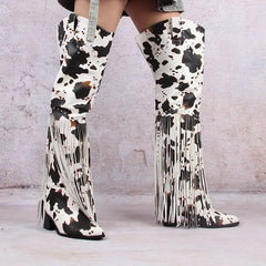 Fringed Pointed Toe Heeled Boots