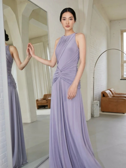 Draped Neck Maxi Dress with ruched bodice