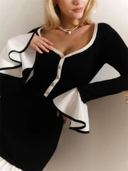 Black and white dress with a close-up of a woman wearing it.