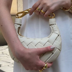 Golden Handle Woven Suede Shoulder Bag